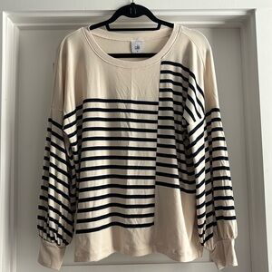 NWOT Size M Cabi Style 4237 Boxy Asymmetrical Striped Tee
